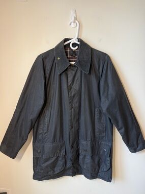 Barbour Men’s Beaufort Navy Waxed Cotton Field Jacket with Corduroy Collar